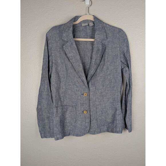 Kenar Blazer Womens Small Blue Linen Two Button Jacket - Picture 1 of 8